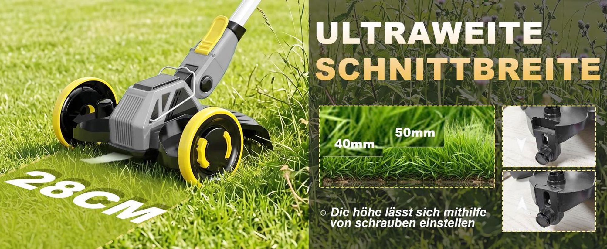 Akku Rasentrimmer, 4in1 Rasenkantenschneider, mit 2× 4000mAh Akku, kompatibel mit Makita-Akkus, Bürstenloser Motor, Gartengerate mit Unkrautbürste