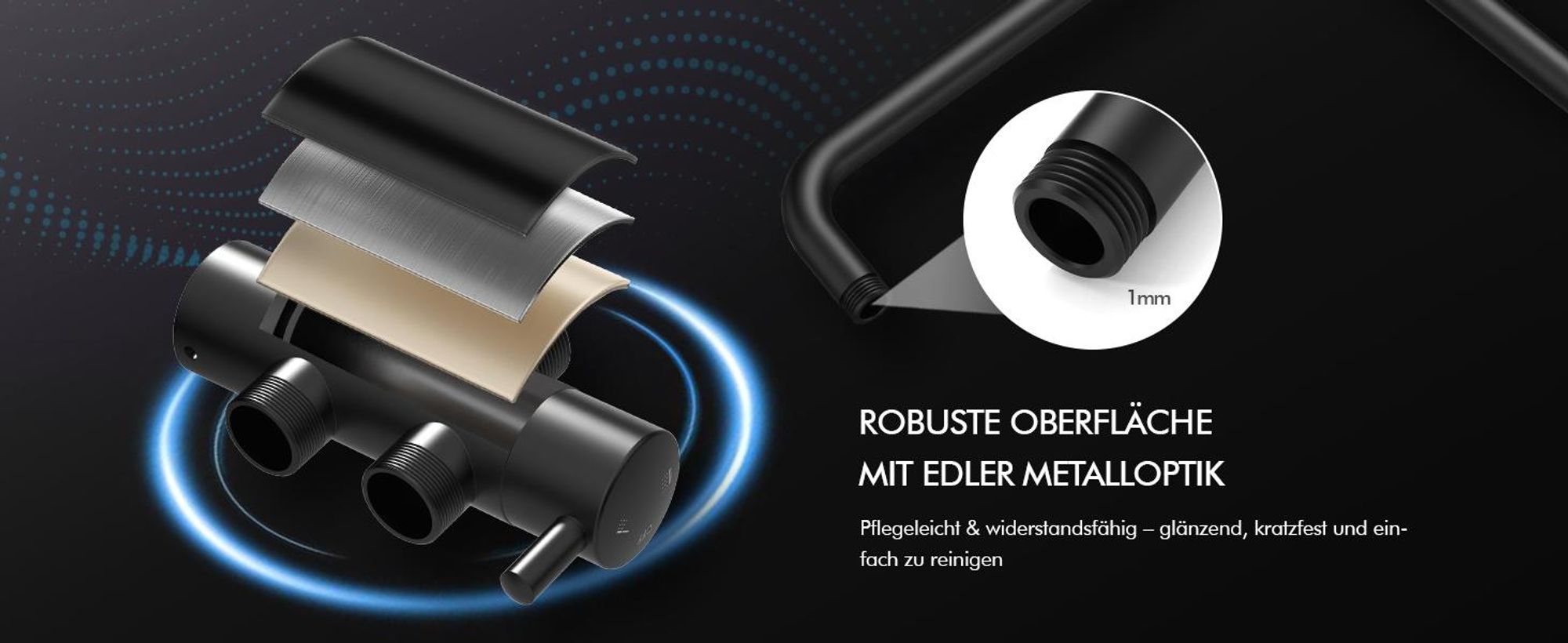 Homelody Duschsystem ohne Armatur, Duschset Duschsäule mit SUS 304 Edelstahl 30cm kopfbrause & Handbrause Rund, 3 Strahlarten, Schwarz