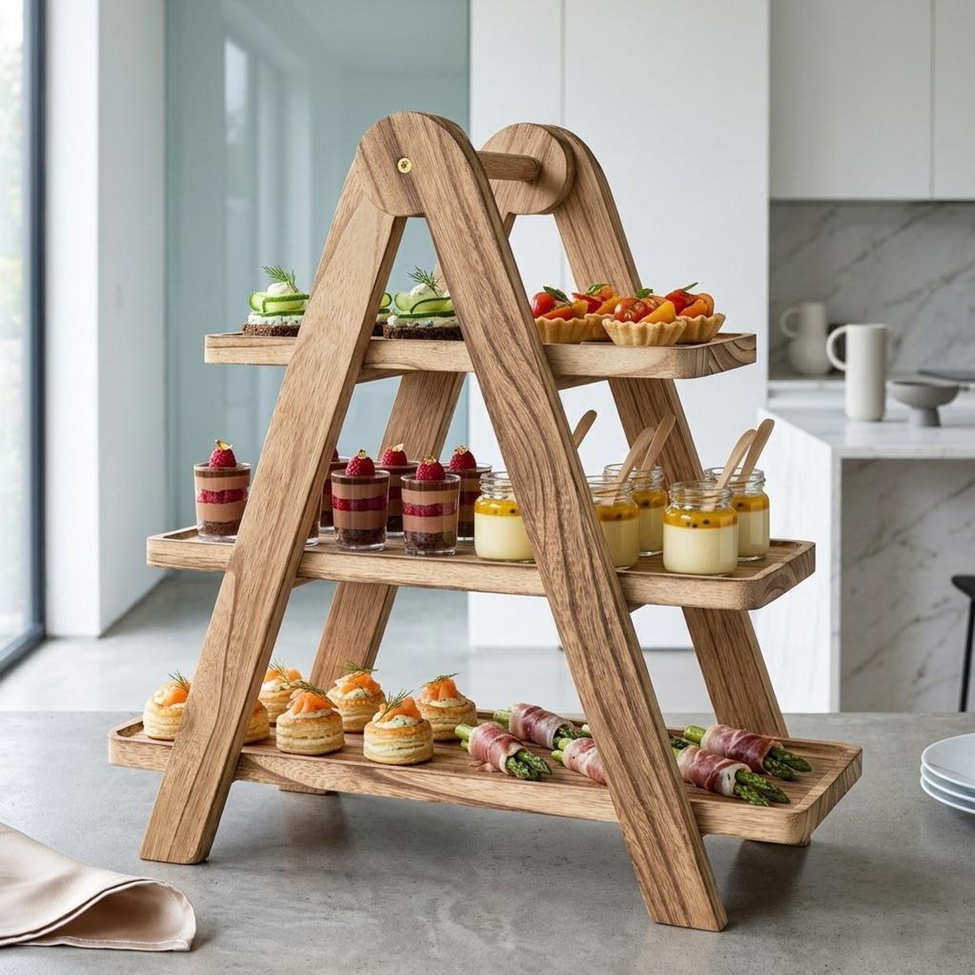 WELLHAUS 3-stufige Etagere Holz Servierplatte Snackständer
