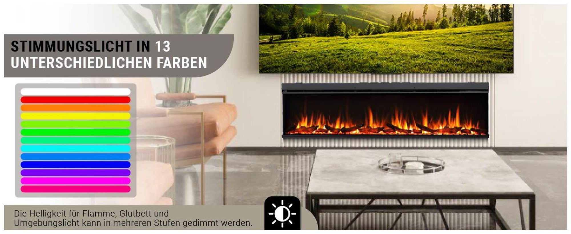 Elektrokamin BALDERIA Athena 72, Einbaukamin, 3D-Flammeneffekt, Heizung 1500W