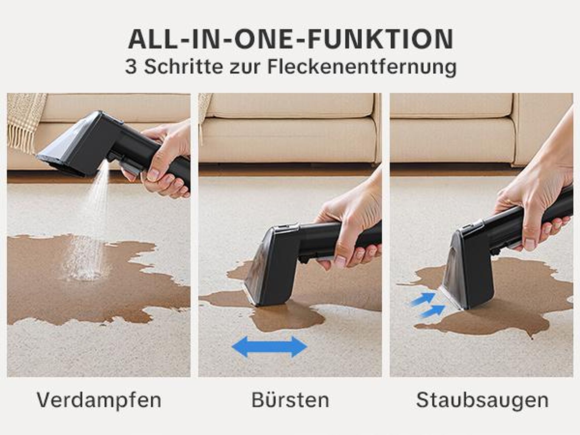 Lubluelu Teppichreiniger Waschsauger 15000 Pa / 600 W, Nasssauger für Teppich, Polster & Auto, Großer Wassertank, Lange Kabel, inkl. Zubehör, black,A6