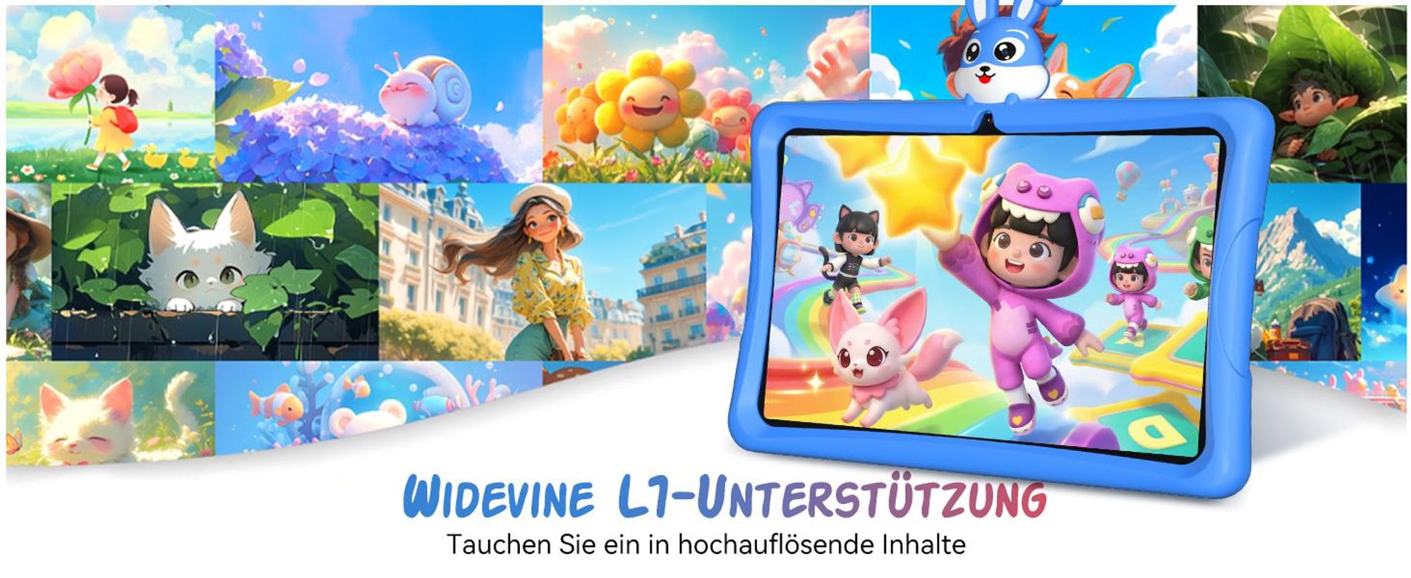 Tabwee K10, 10.1" Kinder Tablet, 4GB+128GB, Android 16, WiFi Tablet für Kinder, mit Schutzhülle und Stift, 5000 mAh, Google Kids Space