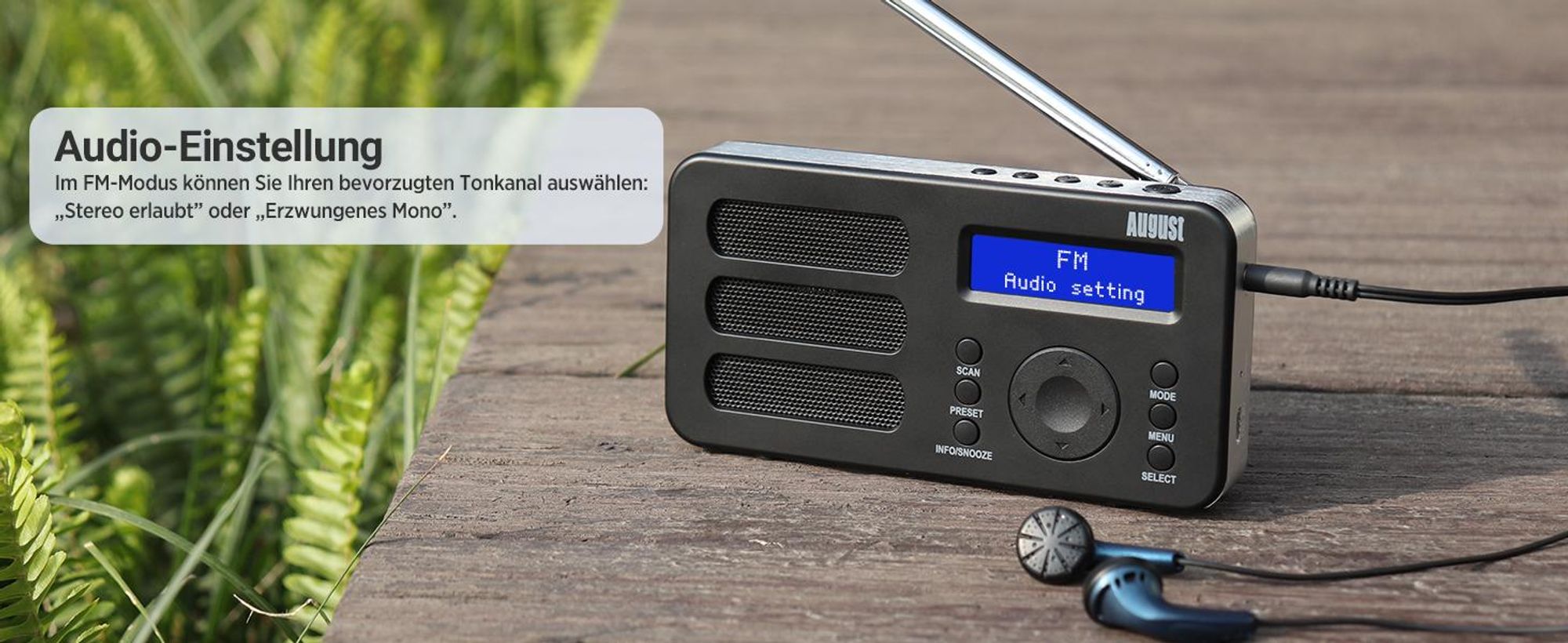Tragbarer DAB+ FM Alarm Radiowecker Wiederaufladbar AUX 40 Presets - August MB225