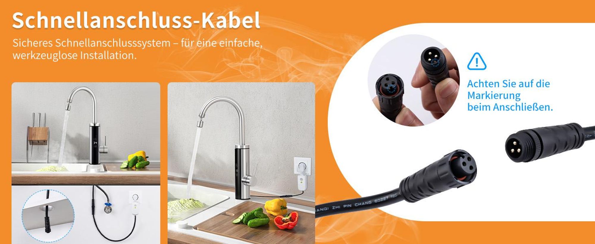 Elektrische Küchenarmatur mit Durchlauferhitzer, Gebürstet Wasserhahn Küche mit LED Temperaturanzeige,Smart Heater Wasserhahn 360° drehbar