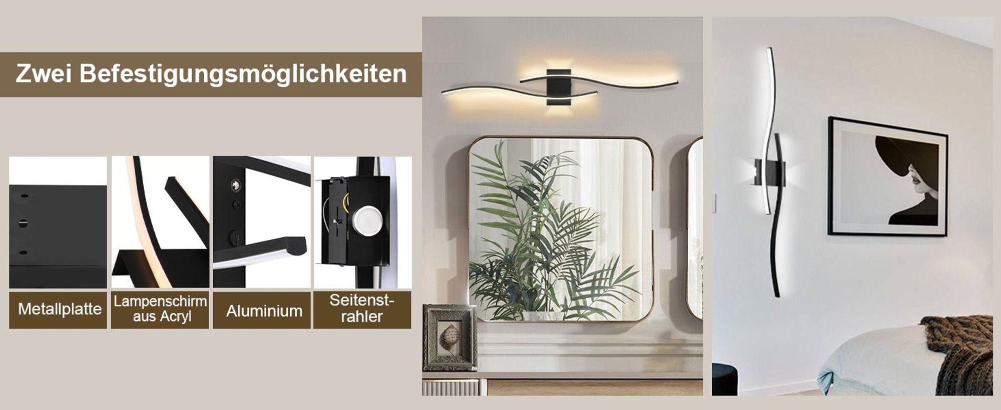 2 Stück LED Wandleuchte Innen Modern Dimmbar 3 Farbtemperaturen Wiederaufladbar Wandlampe mit Fernbedienung