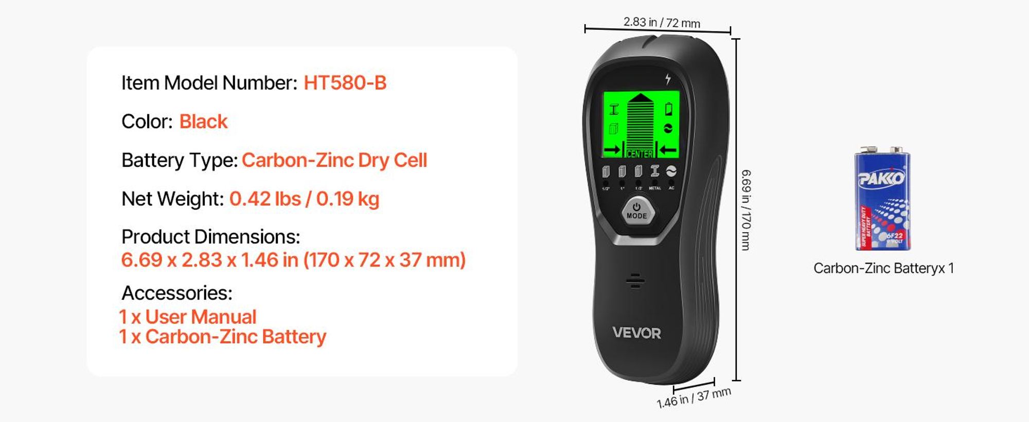 VEVOR Balkenfinder, Wandscanner, 5-in-1, elektronischer Multidetektor mit intell