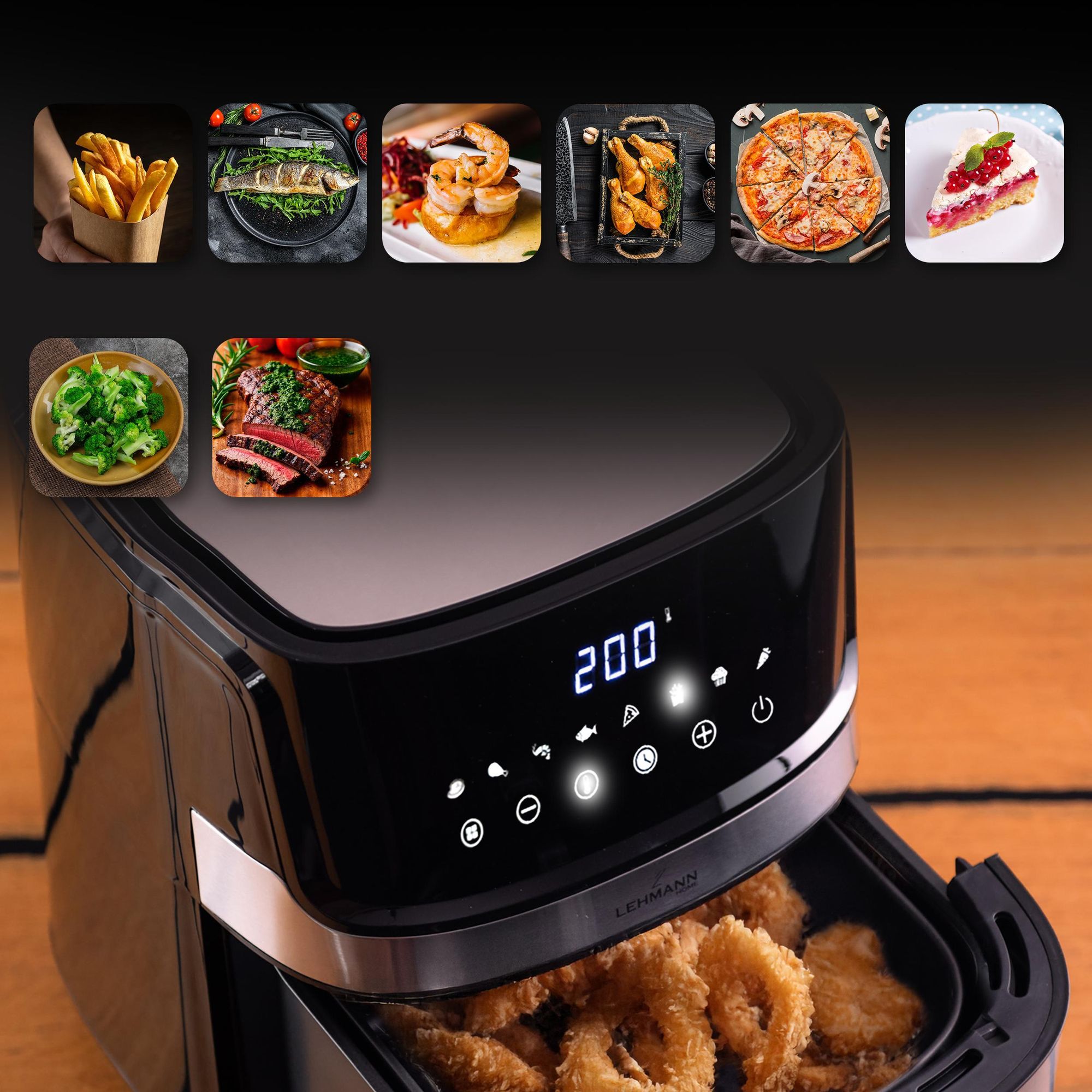Frytkownica beztłuszczowa LEHMANN PURE kompaktowa frytownica 6,5l. Air Fryer 1700W, wyjmowany kosz, 80–200°C
