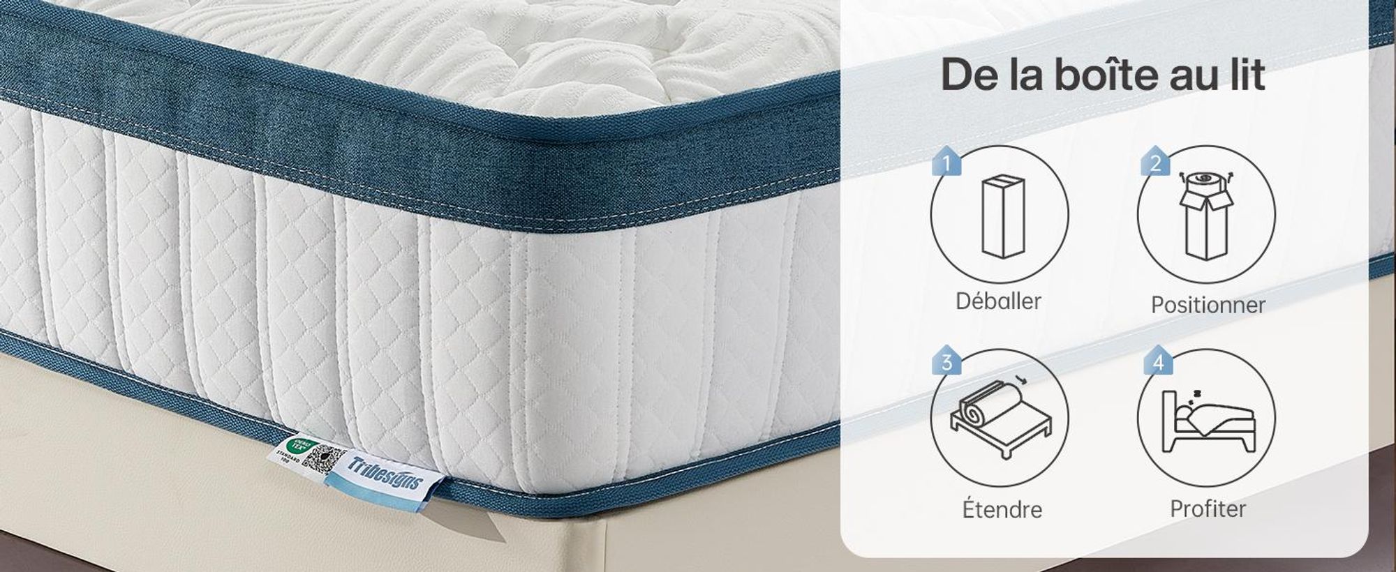 Matelas Tribesigns 180 x 200 cm, hauteur 22 cm, matelas à ressorts ensachés 7 zones H3 moyen, matelas orthopédique à ressorts avec housse Lyocell respirante