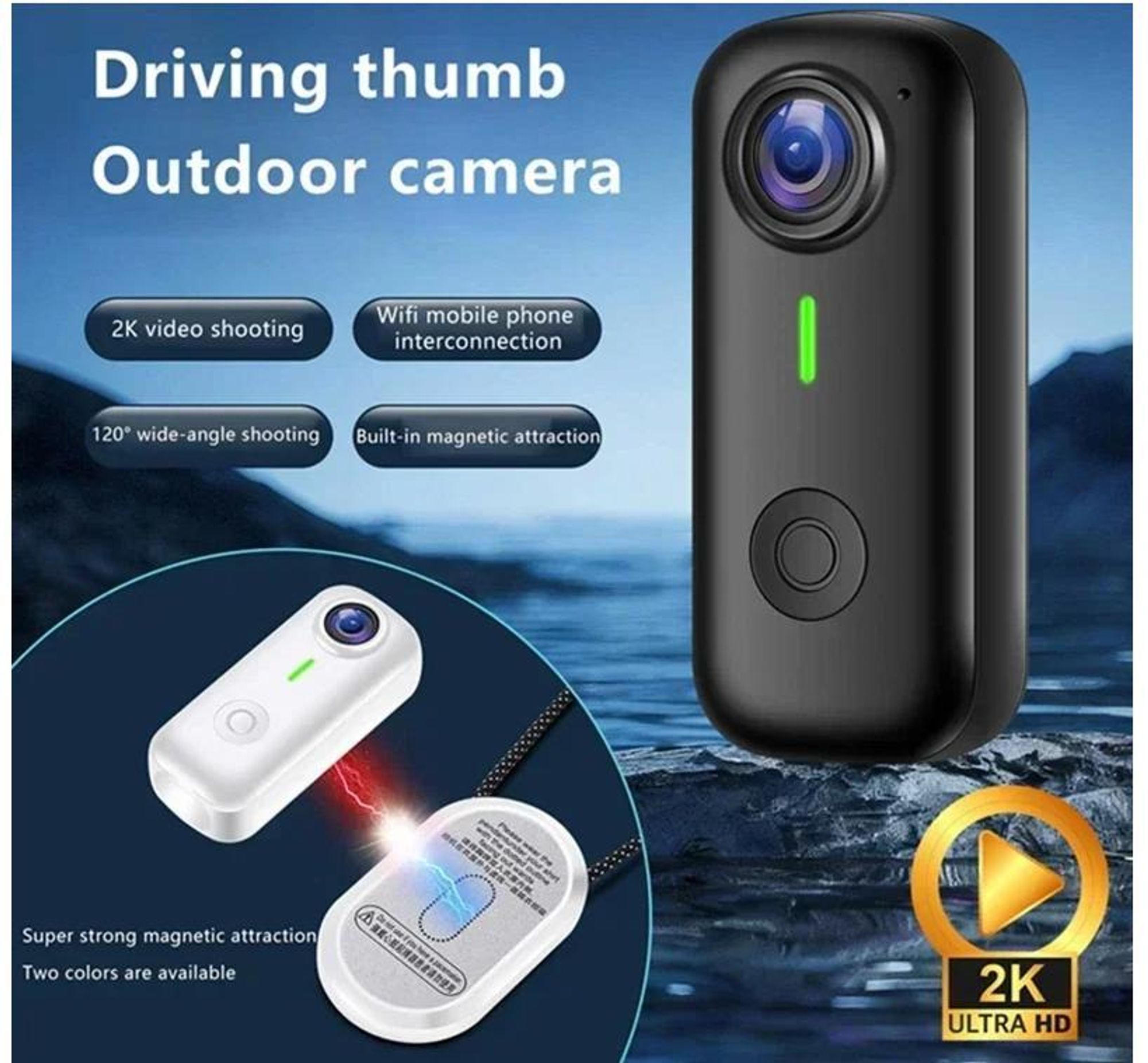 Magnetische Mini-Sportkamera Daumenkamera 120°-Weitwinkel intelligente Bildstabilisierung für Radfahren Vlogs Motorradfahren und Schulaufnahmen, schwarz