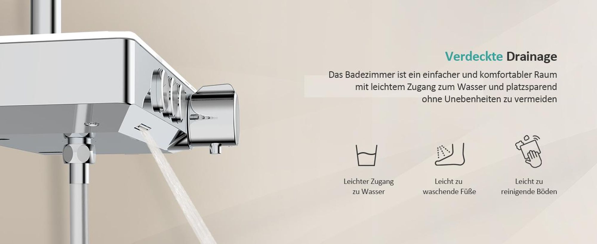 EMKE Duschsystem mit Thermostat Glasablage Handbrause 3 Strahlarten Regendusche, Bad- & Duscharmaturen, Wandmontage, KTW-, Chrom - F09