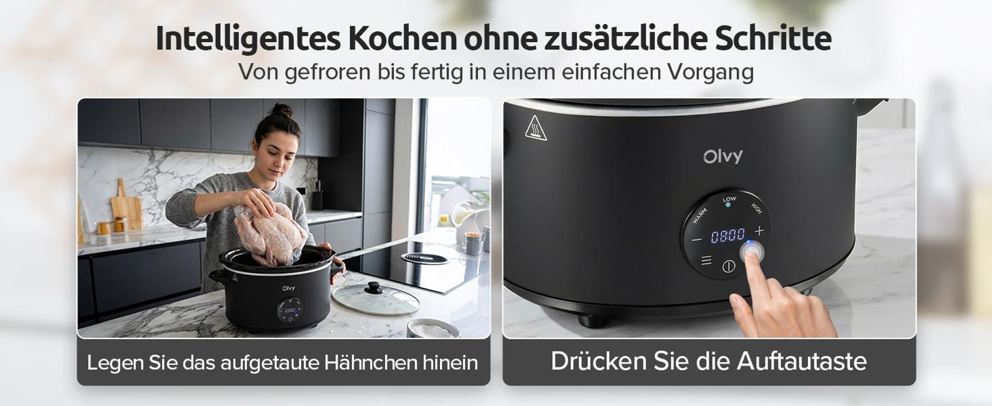 Olvy Digitaler Slow Cooker mit Timer – 6 Liter – Keramik-Innentopf – inkl. Slow-Cooker-Kochbuch