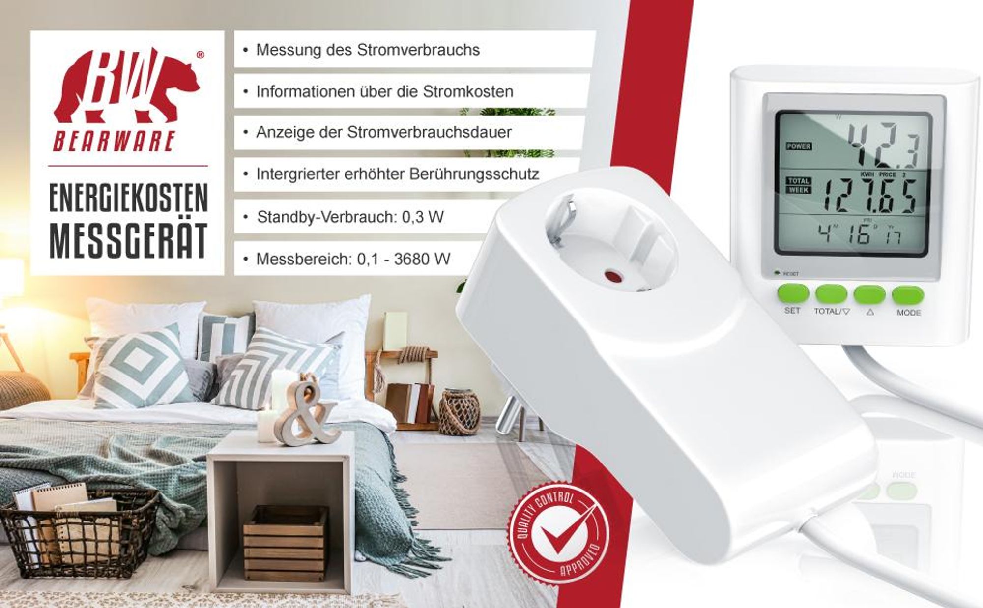 Bearware Stromverbrauchszähler, Display und Funktionen im Überblick