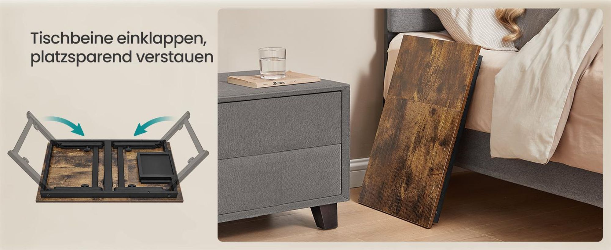 SONGMICS Laptoptisch, Laptopständer, Frühstückstablett, klappbare Beine, für Bett und Sofa, höhenverstellbar, für bis zu 15,6 Zoll Laptops, 55 x 35 x 23 cm, vintagebraun LLD105B01