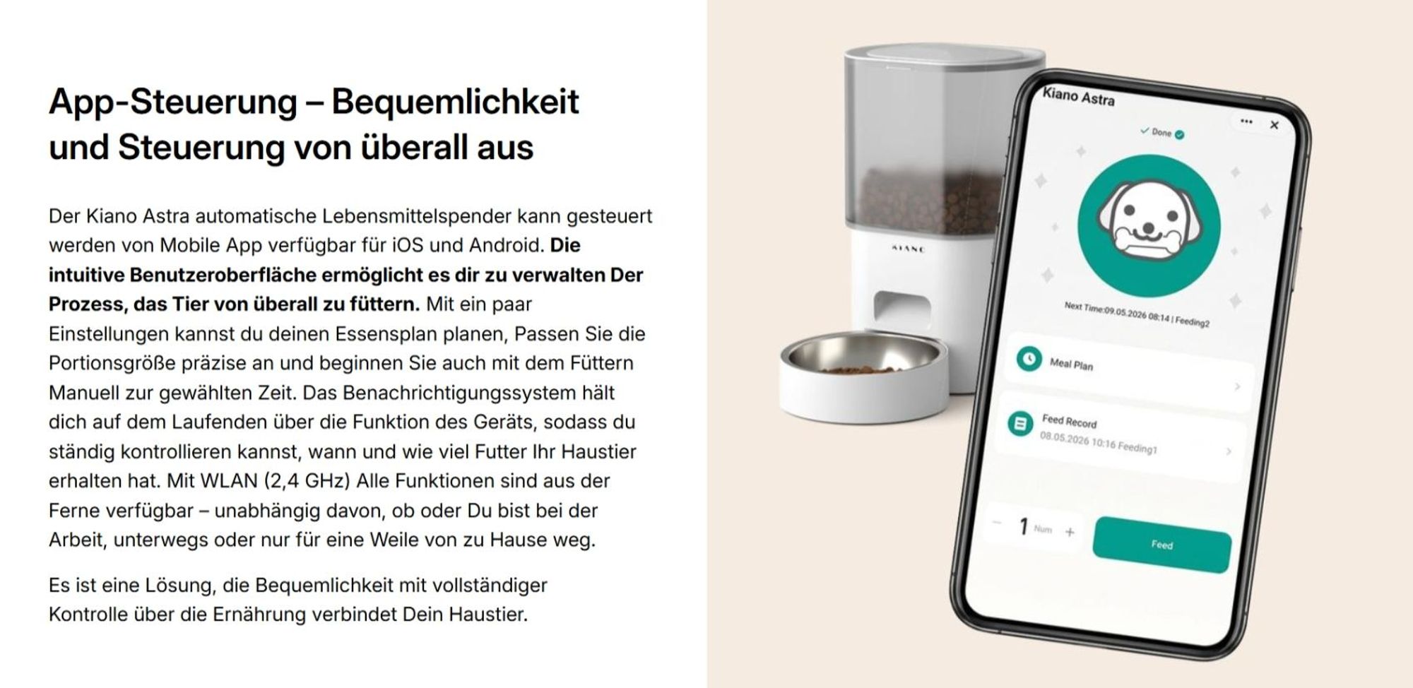 Futterautomat Katze Hund 3L Futterspender automatisch mit App WLAN Edelstahlnapf
