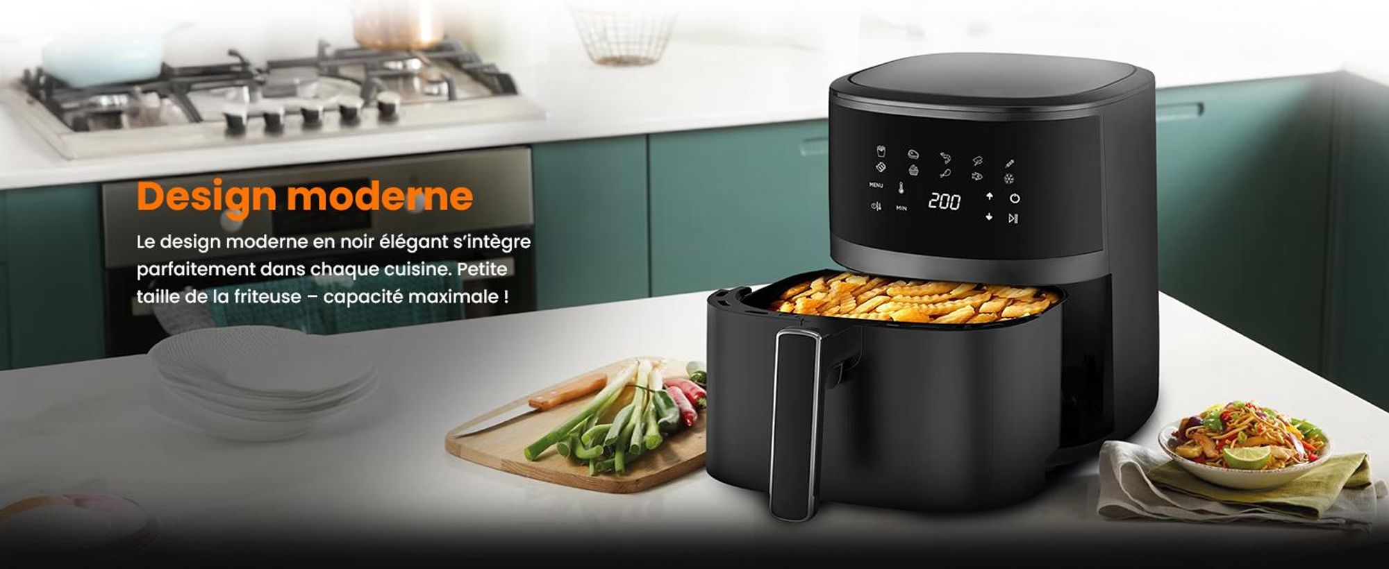 Extralink Air Fryer 4,2 L, friteuse à air chaud, 1300 W, écran tactile, noire