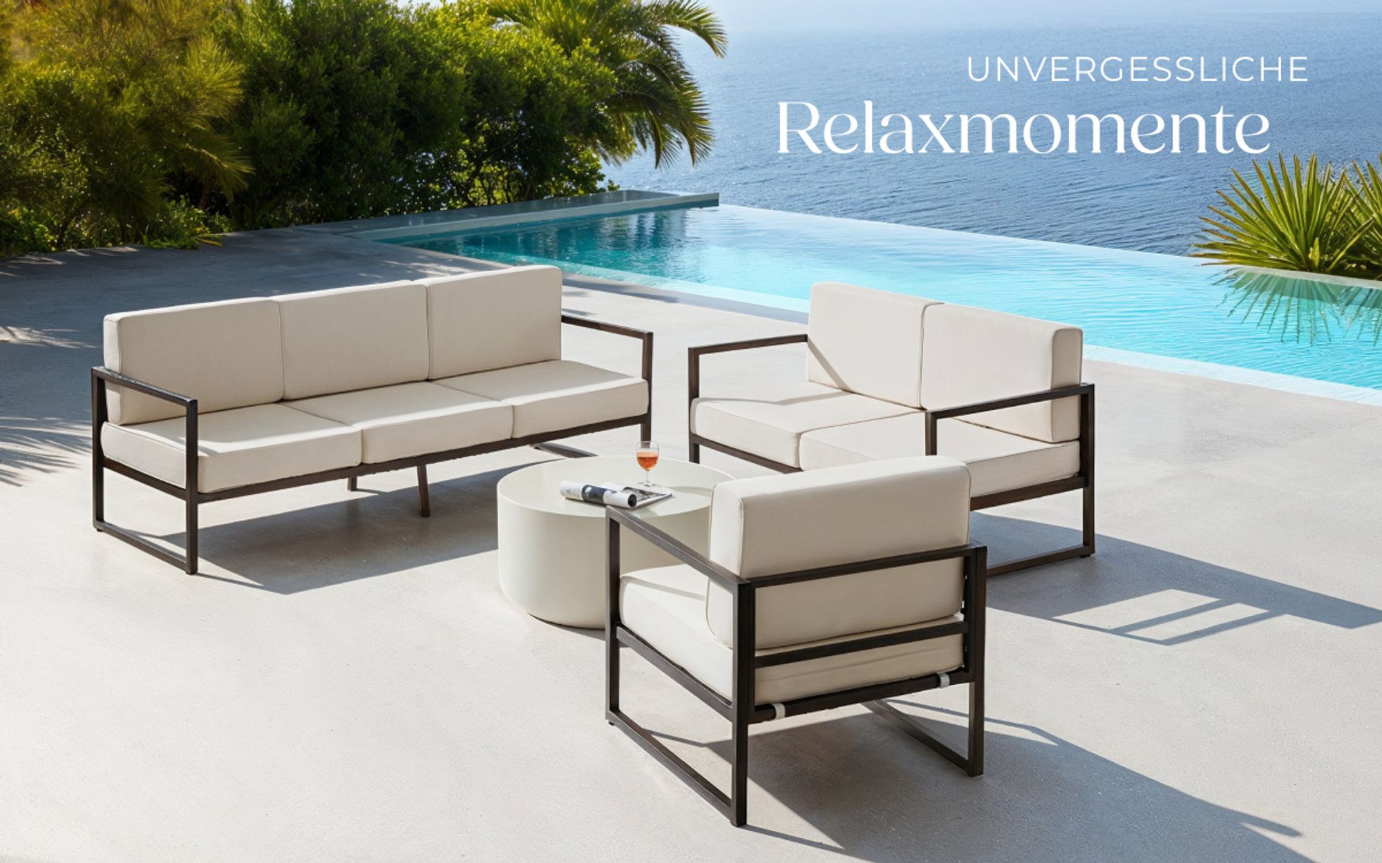 tectake® Garten-Loungeset Comosa für 6 Personen, XXL-Polsterung