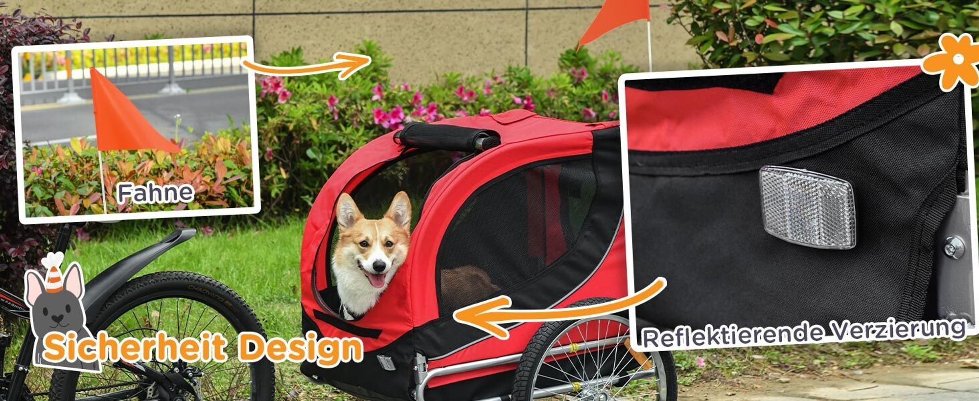 PawHut Fahrradanhänger Hundeanhänger Hunde Fahrrad Tier Anhänger Rot+Schwarz