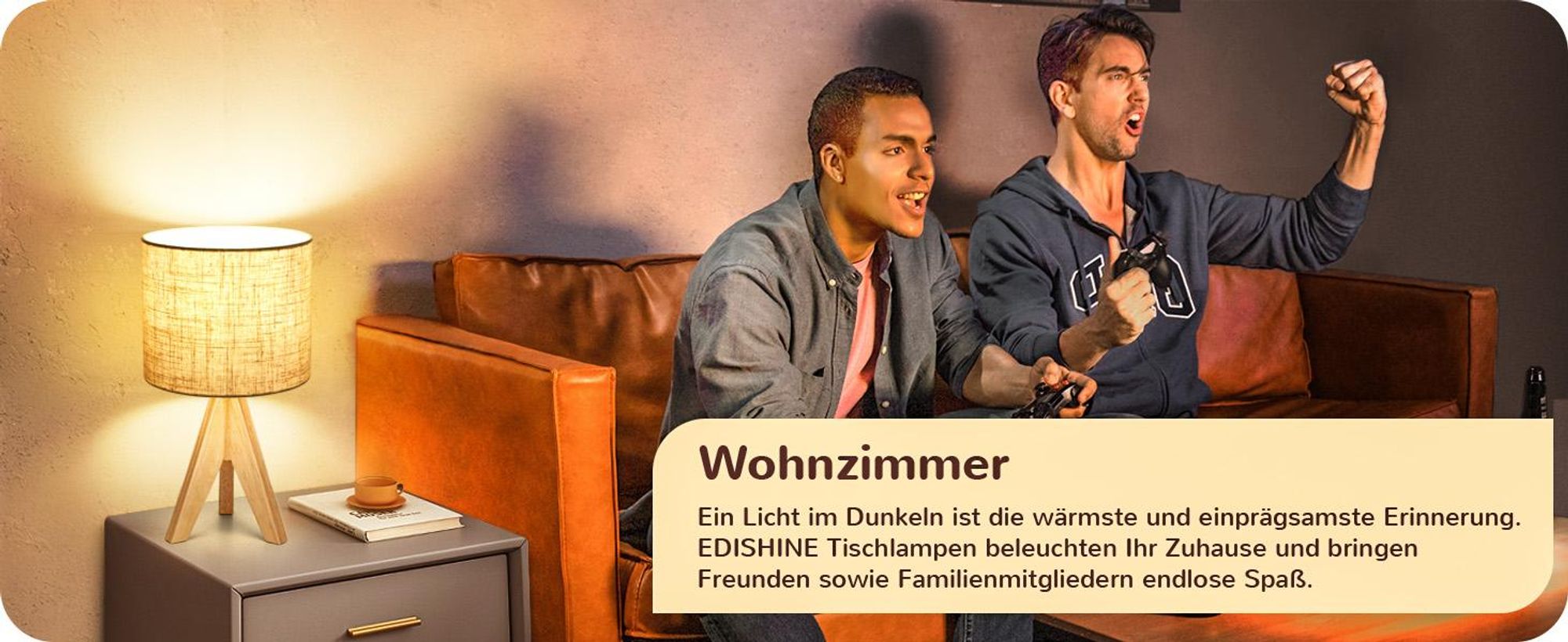 EDISHINE Nachttischlampe Tischlampe Holz, E27 Fassung, für modern Deko Schlafzimmer, Wohnzimmer, Nachttisch