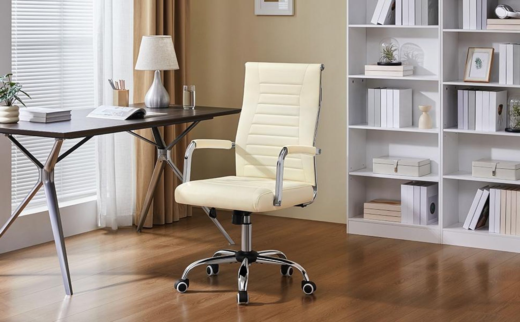 Yaheetech Ergonomischer Bürostuhl Schreibtischstuhl mit hoher Rückenlehne & Wippfunktion, bis 136 kg belastbar, Beige