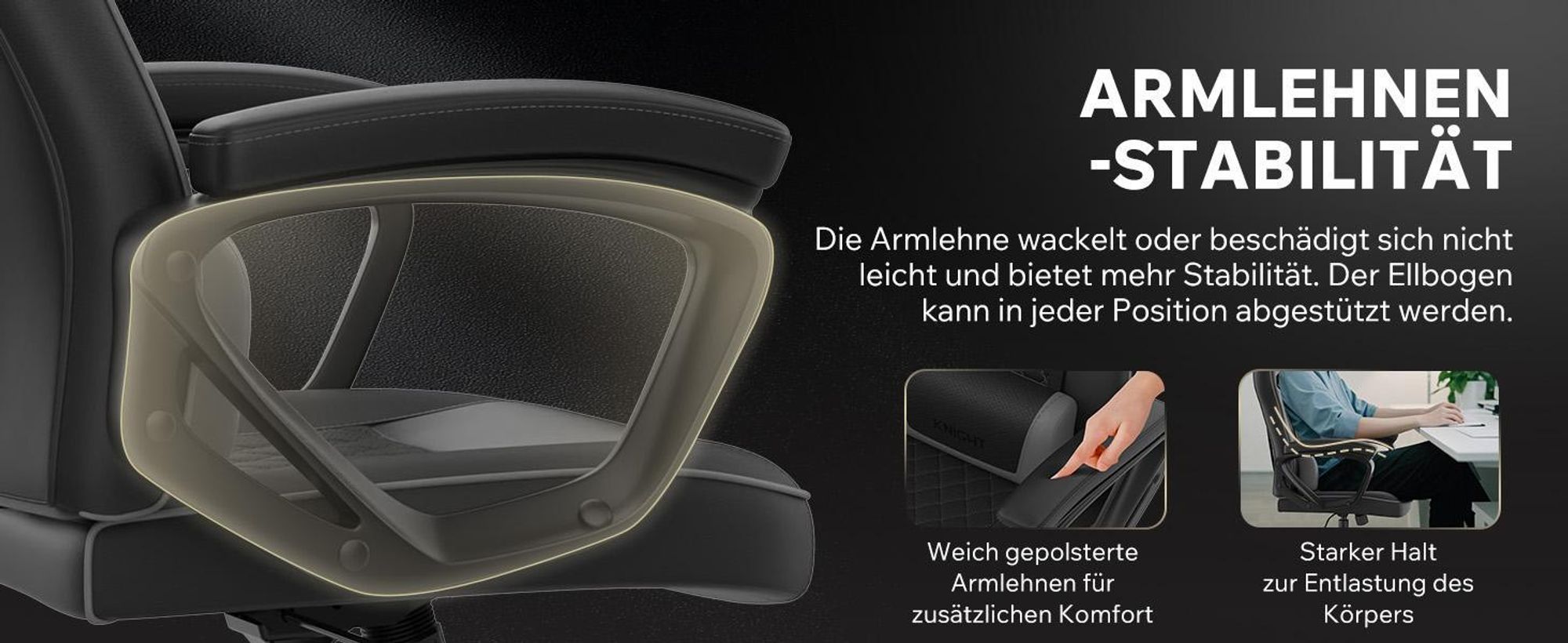 SENSE7 Knight Ergonomischer Gaming Stuhl Schwarz - PC Schreibtischstuhl Zockerstuhl Racing Computerstuhl Gamer Büro Wippfunktion bis 120 kg