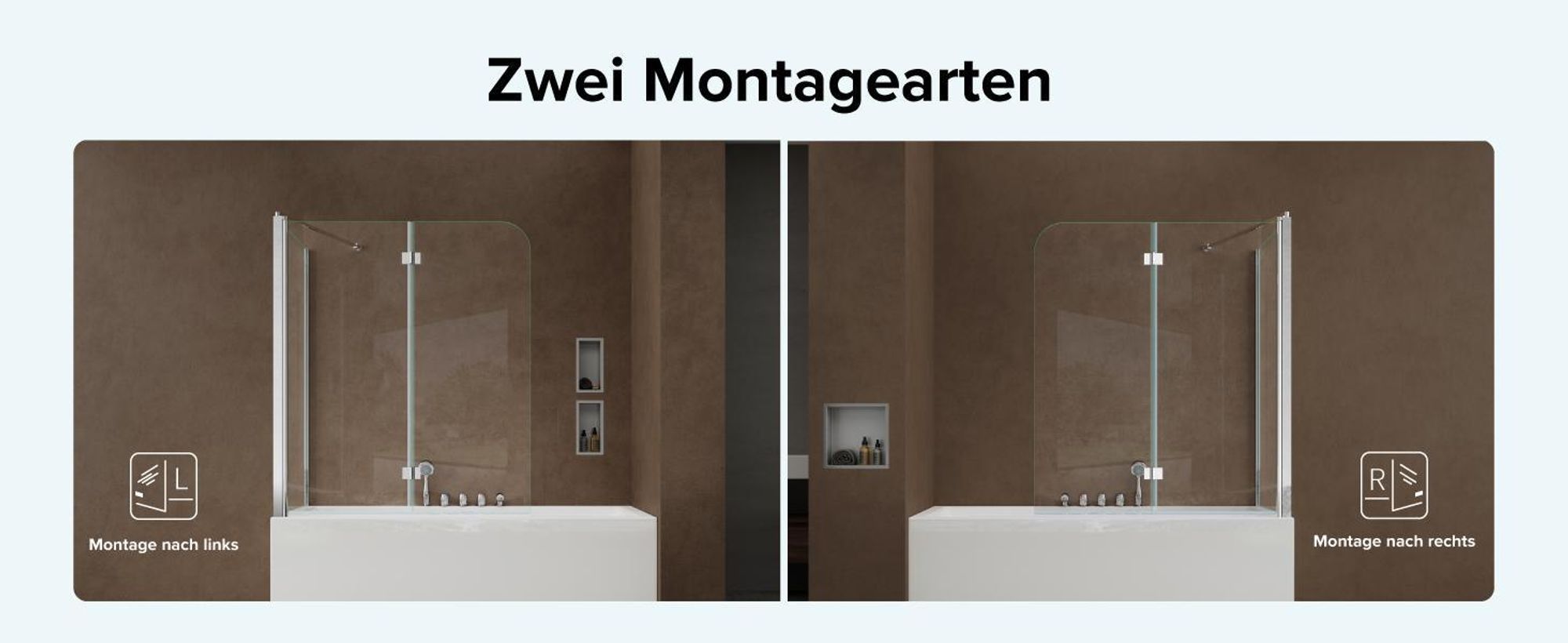 doporro 70x120x140cm Design-Duschwand für Badewanne Badewannenaufsatz Duschabtrennung 6mm ESG-Sicherheitsglas inkl. NANO-Beschichtung  Cortona113