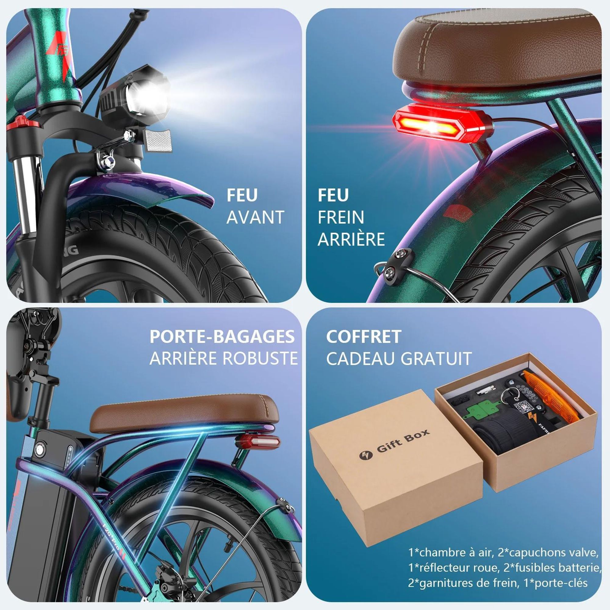 Vélo Électrique FAFREES F20+ Pro - Moteur 250W Batterie 36V25Ah 20'' Pneus Freins À Disque Mécaniques - Bleu Aurore