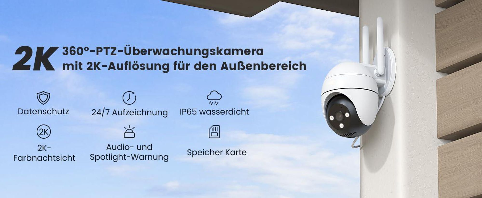 2 Stück Überwachungskamera, 5MP Ultra HD mit Akku, 355°/120°, PIR Bewegungserkennung, 15m Farbnachtsicht, 2-Wege-Audio 32GB