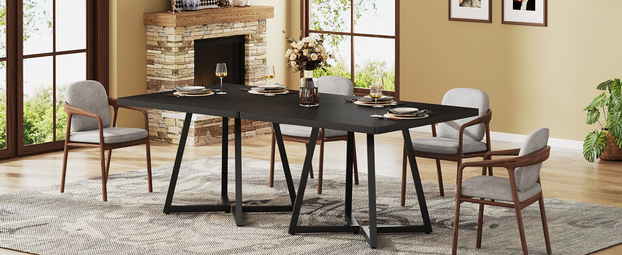 Tribesigns Esstisch, esstisch klein, Küchentisch esszimmertisch 80x80x75 cm, für 4 Personen, Metallfuß Industriestil, Schwarz