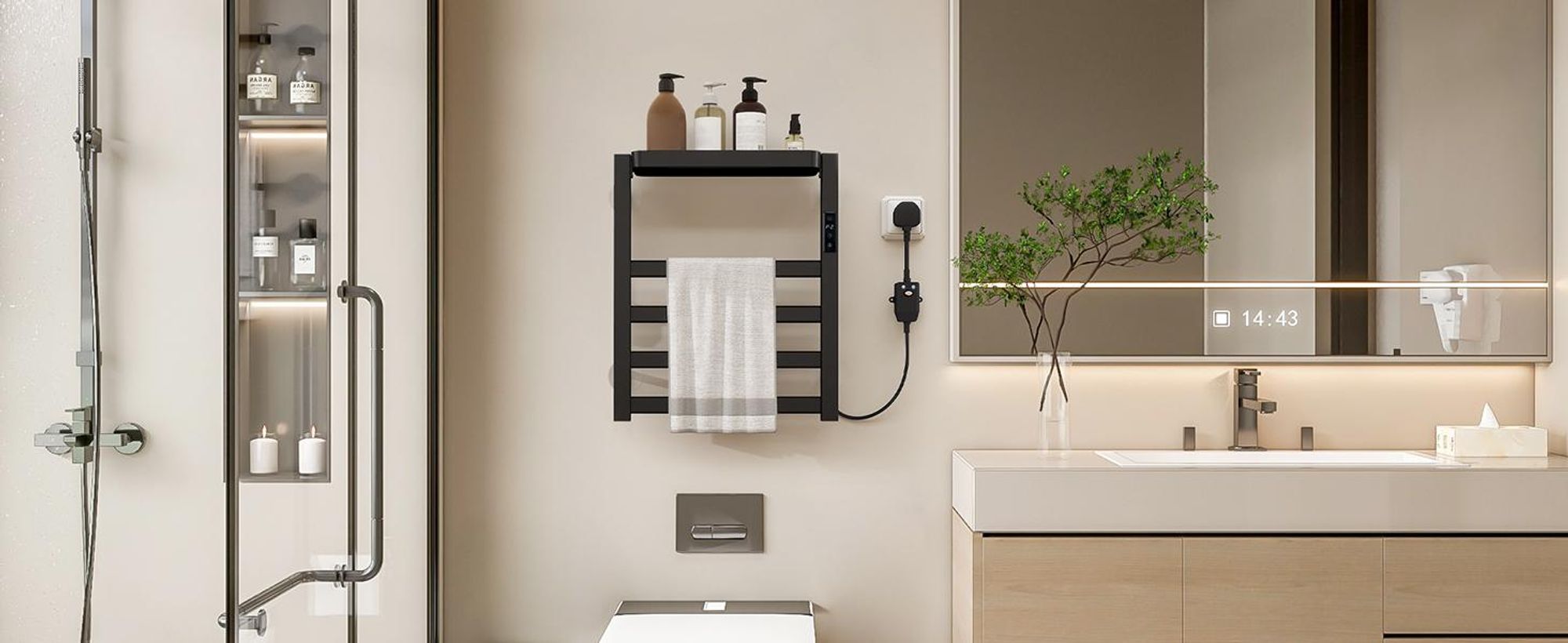 Puluomis Heizkörper Elektrisch Badheizkörper mit Timer Thermostat, Handtuchtrockner  Handtuchwärmer 395 x 470mm Handtuchhalter 72W schwarz