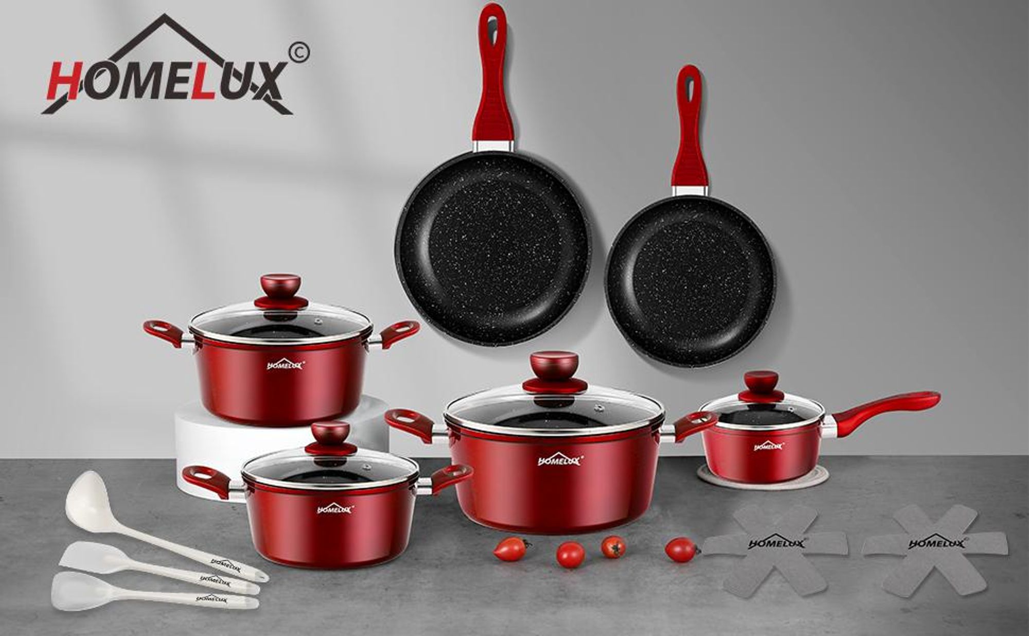 Topfset Induktion 15-Tlg Topfset Pfannenset Kochtopfset, Aluminium Antihaft-beschichtete Töpfe & pfannen,Cookware-Schwarz(HLCW15BK)