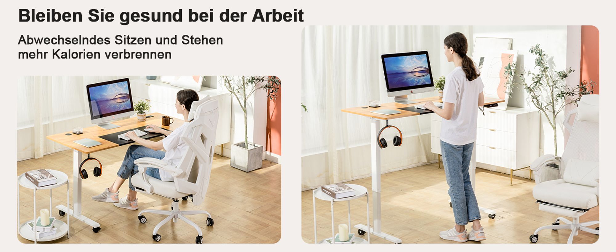 COMHOMA Schreibtisch Höhenverstellbarer Computertisch elektrisch, stufenlos, mit Steckdose und Haken