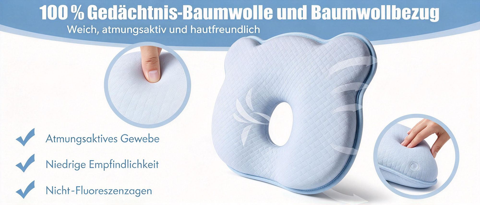 Juksun Babykissen, Orthopädisches Plattkopf und Gegen Plattkopf Babykopfkissen Memory-Schaum-Kissen, Baby Kissen Kopfverformung Plattkopf,Blau