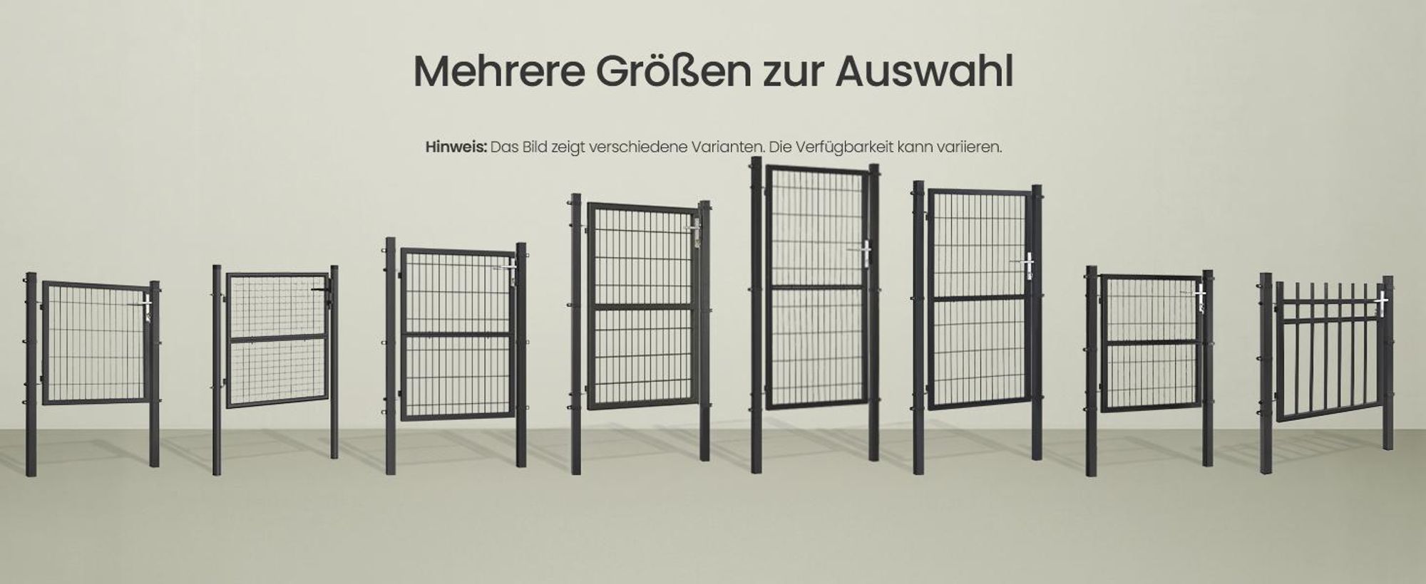 SONGMICS Gartentor mit Schloss, Türklinke, Schlüssel, 106 x 125 cm (L x H), grau