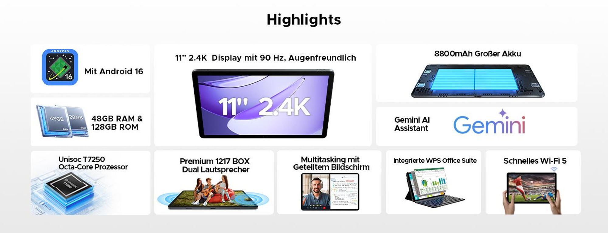 AORLYM P11 PRO 48(8+40)GB+128GB, Tablet 11 Zoll, Android 16, 8800mAh, mit Tastatur/Maus/Stift/Hülle usw, 5G WiFi, Gemini AI, 3.5mm Kopfhöreranschluss