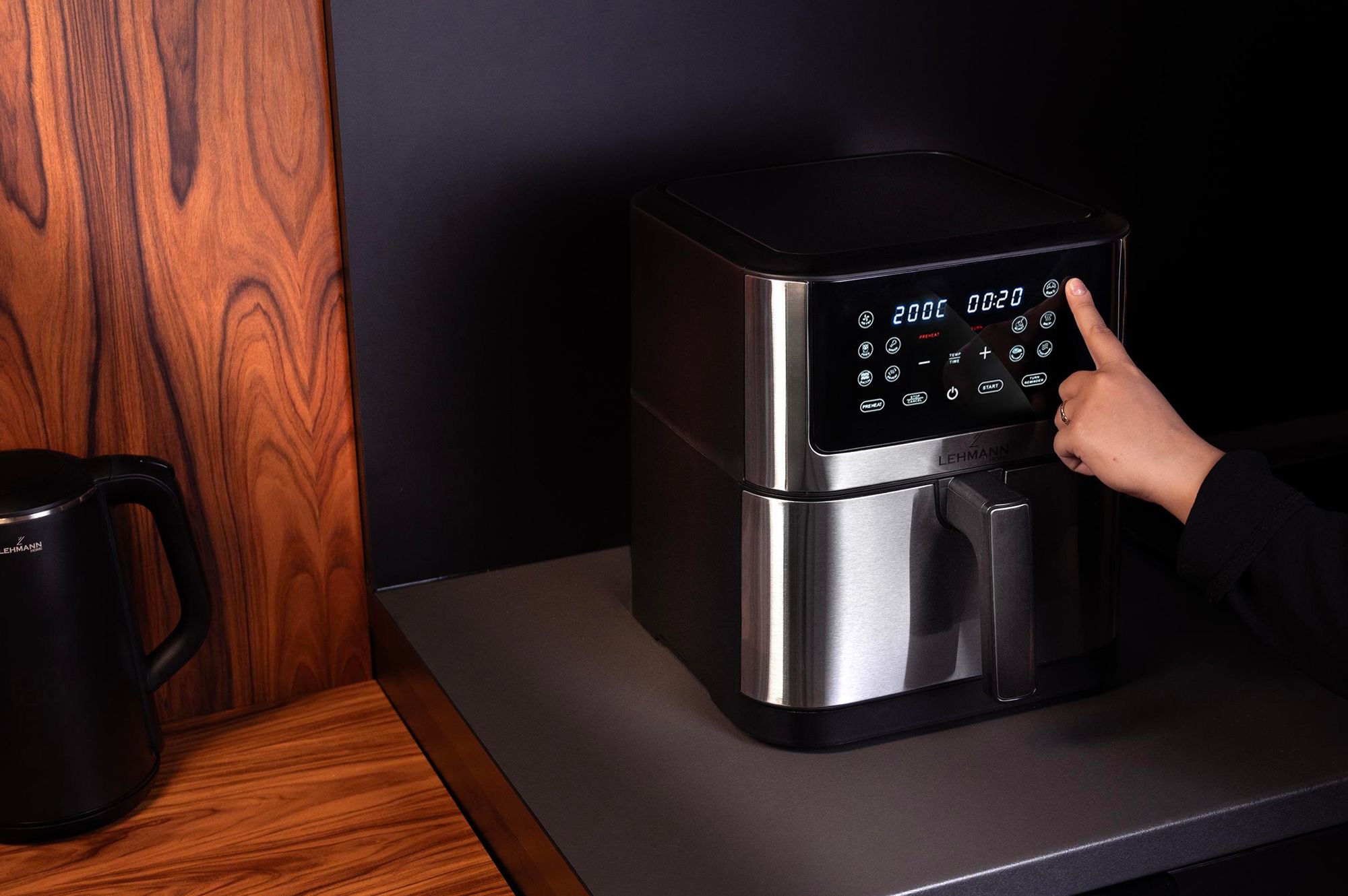 LEHMANN Friteuse sans Huile 8L, Air Fryer XXL - 8 Programmes, 76-200 °C, Écran Tactile, Revêtement Antiadhésif