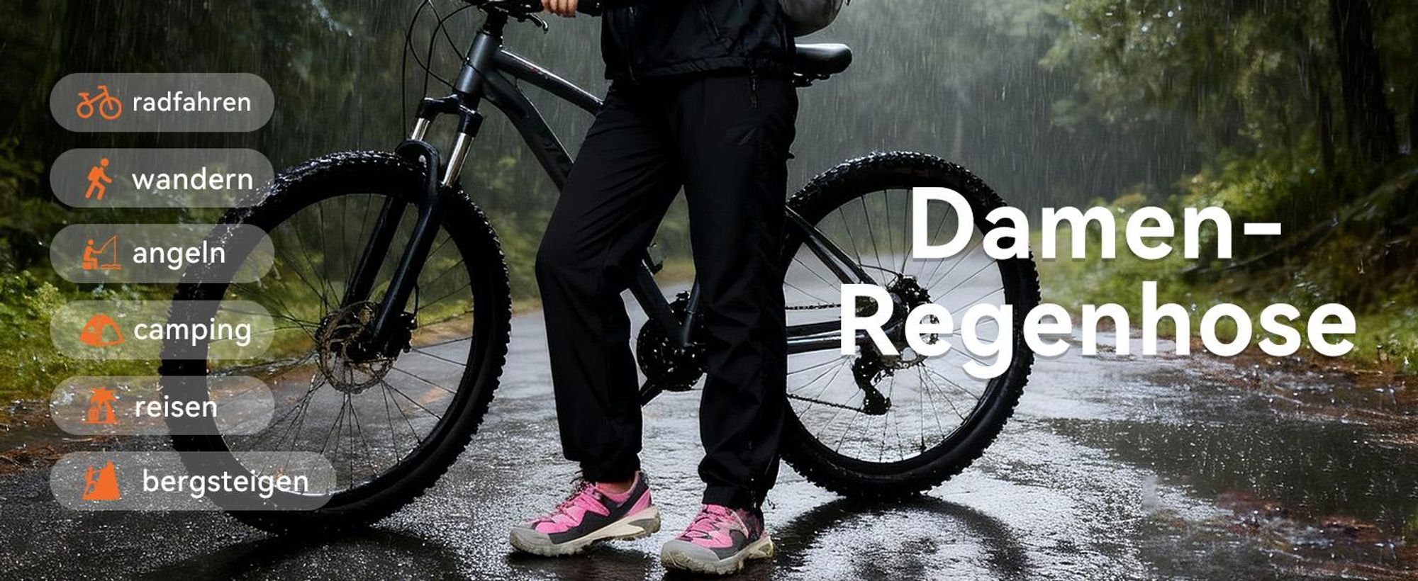 BUBW Damen Regenhose wasserdicht winddicht atmungsaktiv Outdoor-Hose mit Reflexstreifen Leicht faltbar für Wandern Radfahren Angeln Verstellbare Beine