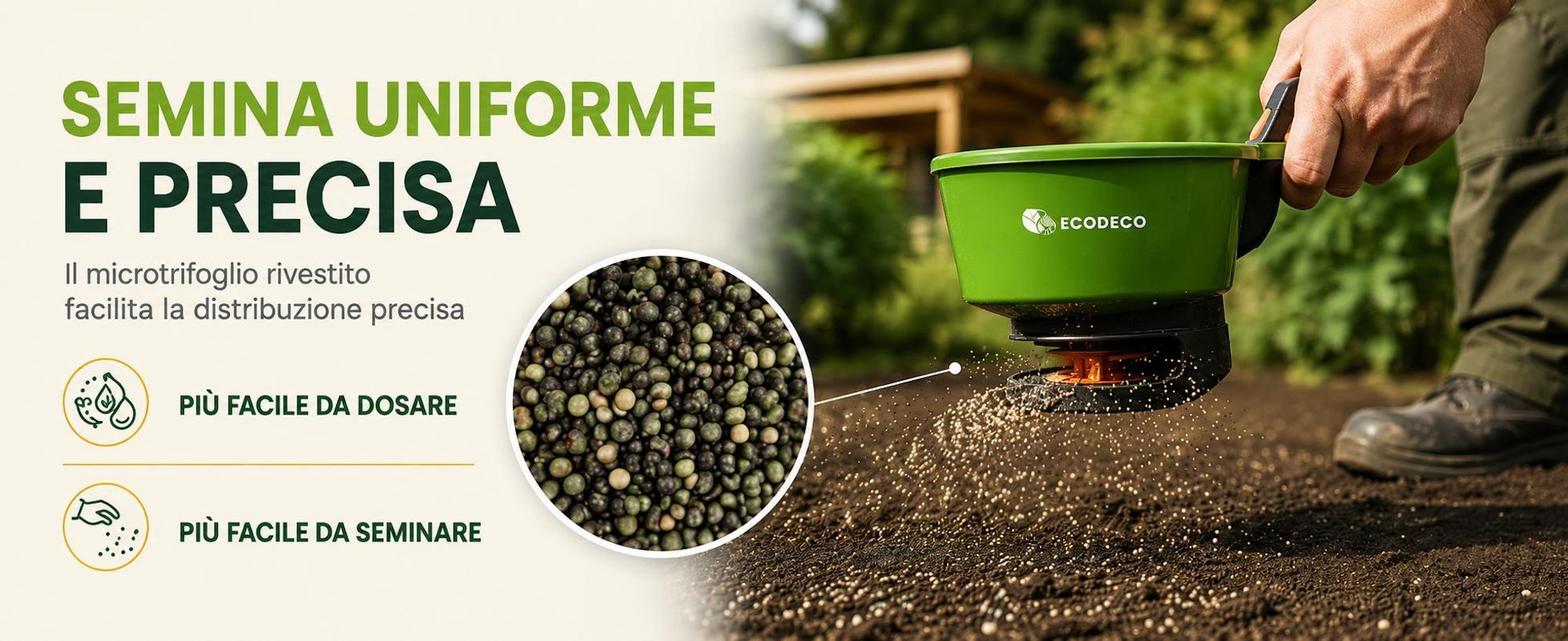 EcoDeco semi per prato con microtrifoglio, semi prato resistenti al calpestio, miscela universale 25 kg per prato fino a 1000 m2
