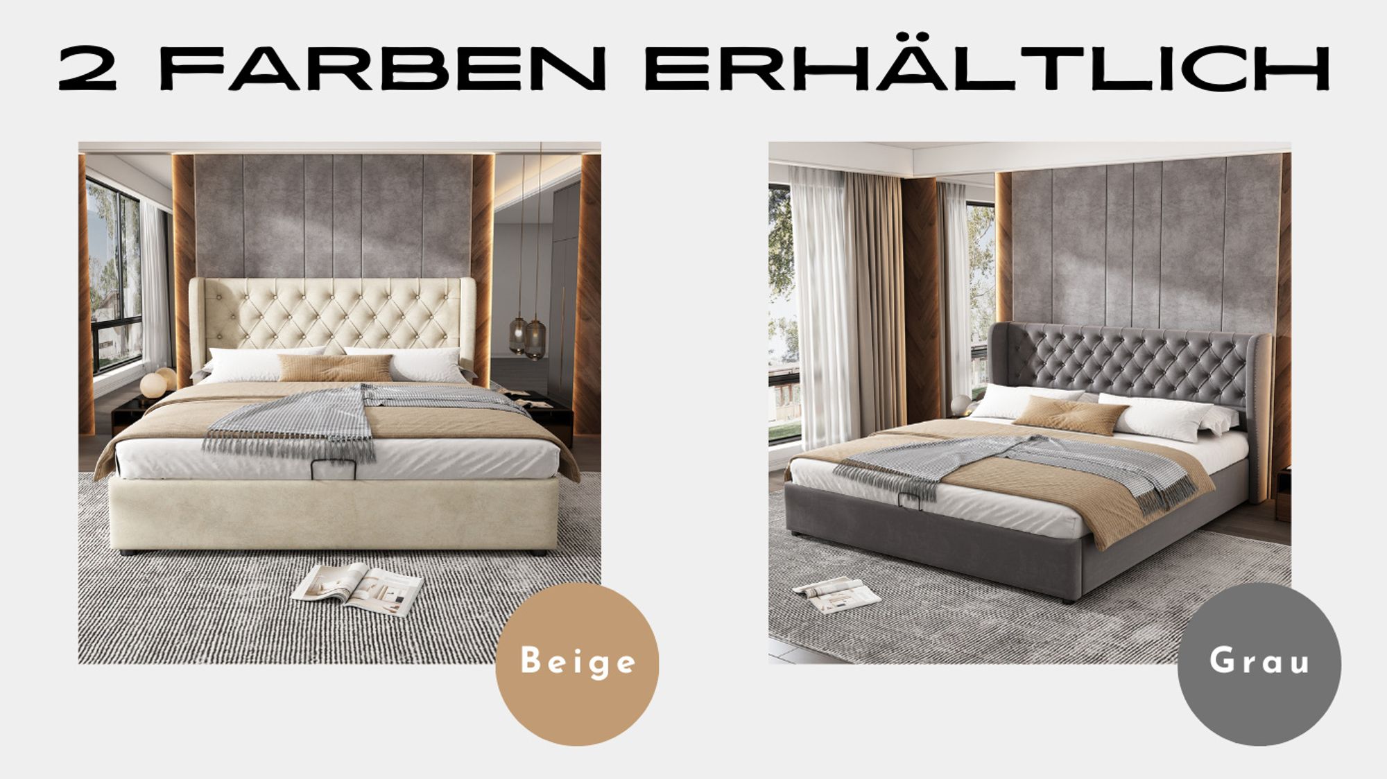okwish Polsterbett 160×200cm Hydraulisches Doppelbett mit Stauraum, Stauraumbett Jugendbett mit Bettkasten, Samtstoff,Beige(ohne Matratze）
