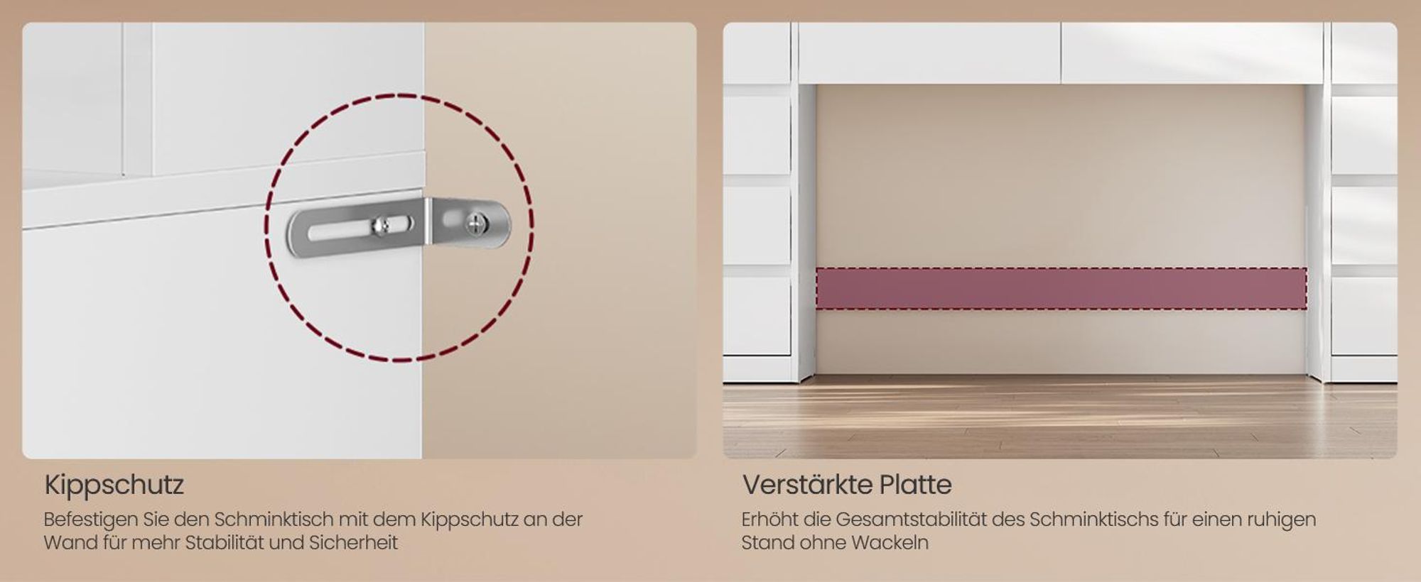 VASAGLE Schminktisch mit Spiegel und Beleuchtung, 10 Schubladen und Ladestation, 137 x 40 x 144,3 cm, Weiß