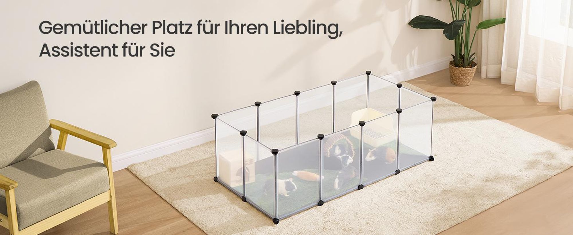 SONGMICS Kleintiergehege mit Bodenplatten, Gehege mit wasserfester Unterlage