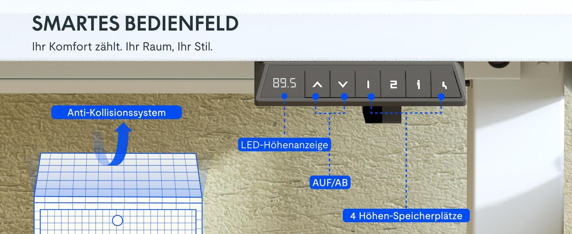 FlexiSpot EN1 Höhenverstellbarer Schreibtisch Gestell mit 2 Haken und Höhenmemory-Funktion&LED-Höhenanzeige, Elektrisch Tischbeine (Weiß)