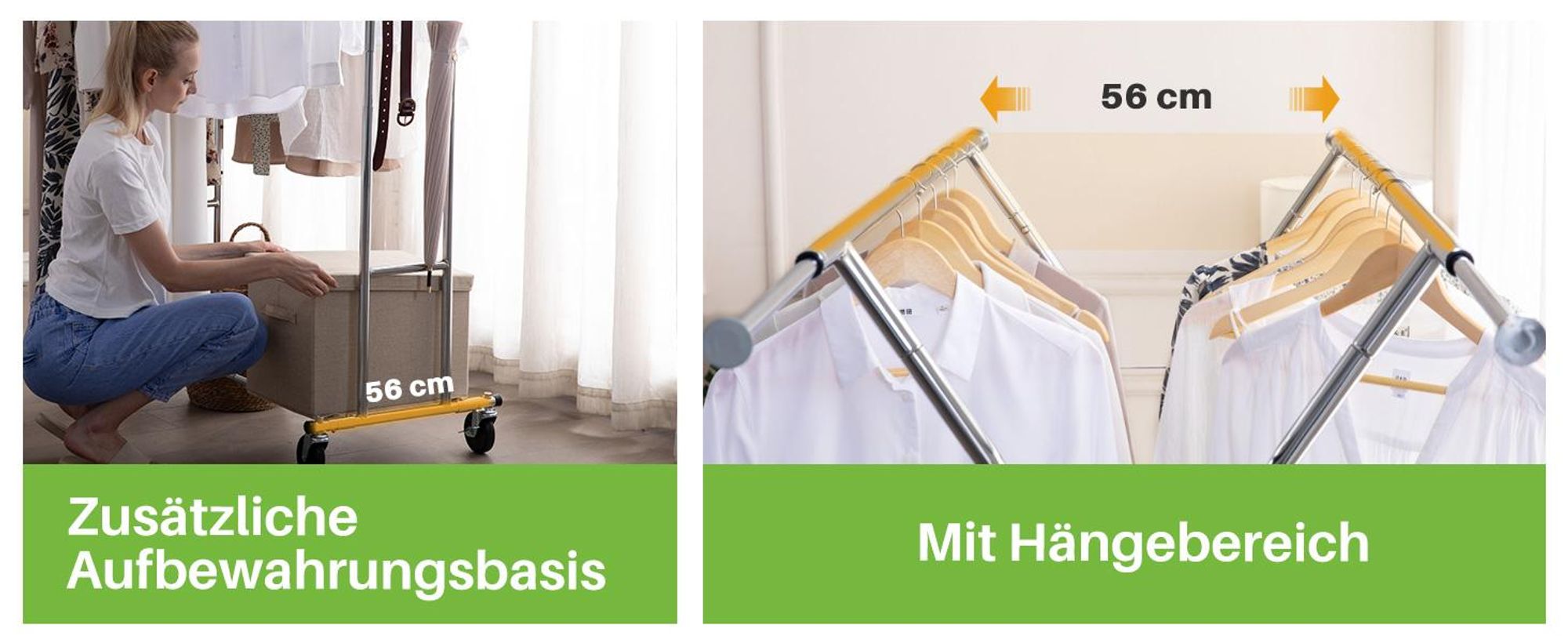 HOKEEPER Schwerlast Kleiderständer in Handelsqualität,bis 181 kg Belastbarkeit,ausziehbare Kleiderstange auf Rollen,strapazierfähige Doppelschienen