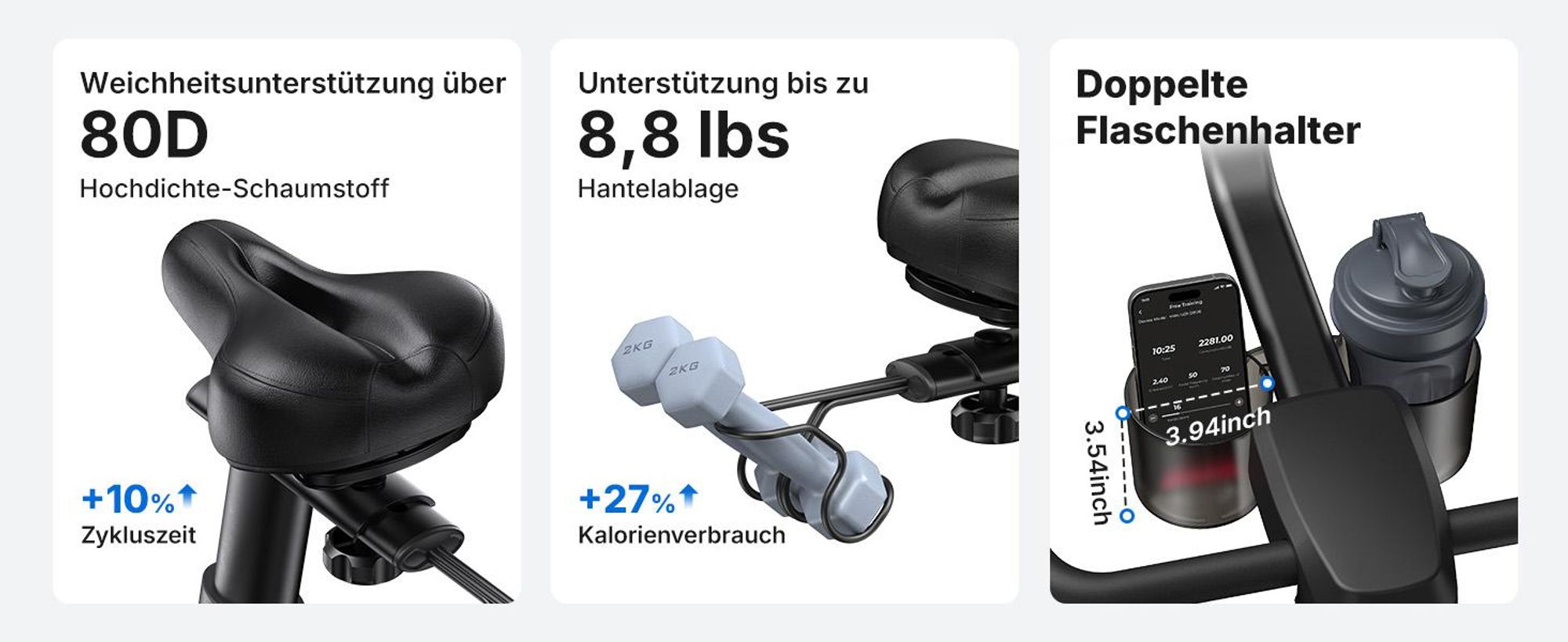 Heimtrainer Fahhrad für Zuhause, leises Fitnessbike mit HD-Screen, Magnetischer Widerstand, 8 Widerstandsstufen, bis 136 KG belastbar