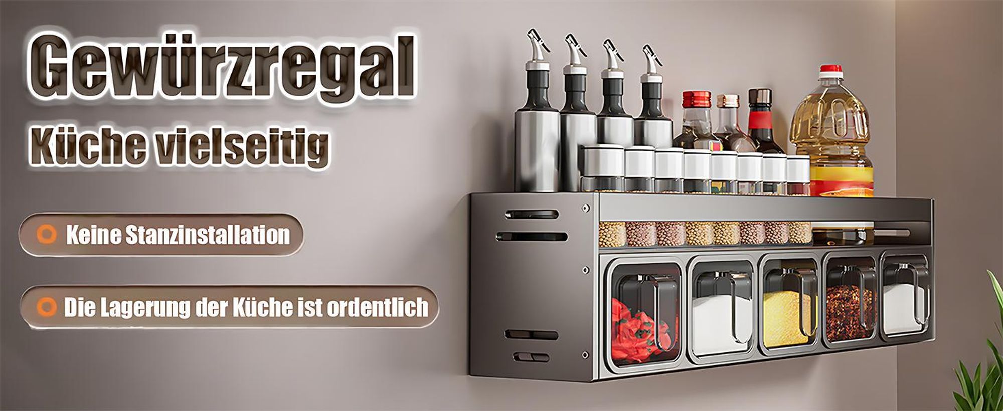 Gewürzregale, Gewürzregal mit Gewürzdosen, Küchenorganizer-Set, Hängendes Küchenregal, Gewürzständer, Gewürzhalter, Gewürz-Organizer, Ohne Bohren