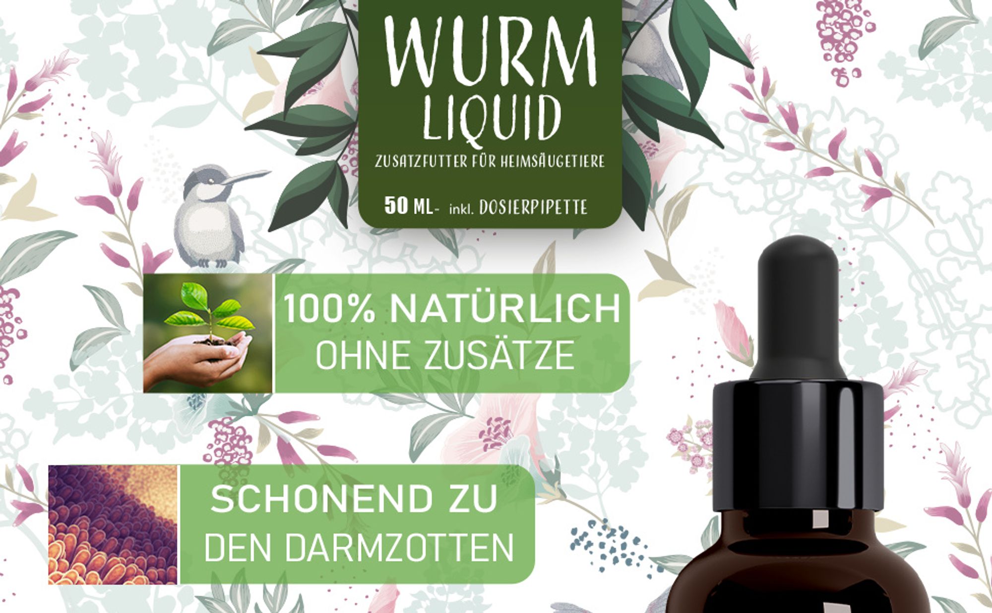 Nature Animal® Wurm Liquid – Entwurmungskur für Hunde, Katzen, Kaninchen & Geflügel – bei Wurmbefall – die flüssige Alternative - Wurmkur – entwurmen