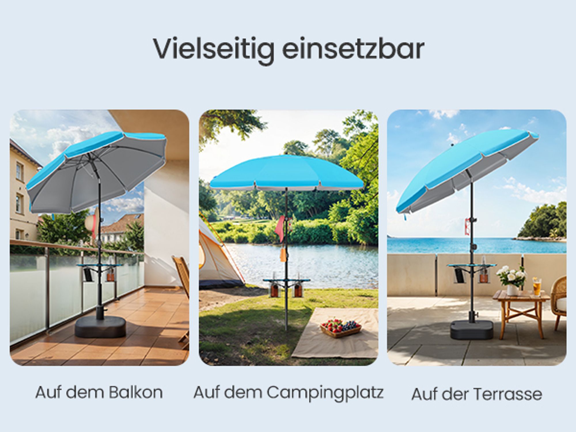SONGMICS Sonnenschirm ∅160 cm, Strandschirm, Sonnenschutz UPF 50+, Ablagefläche