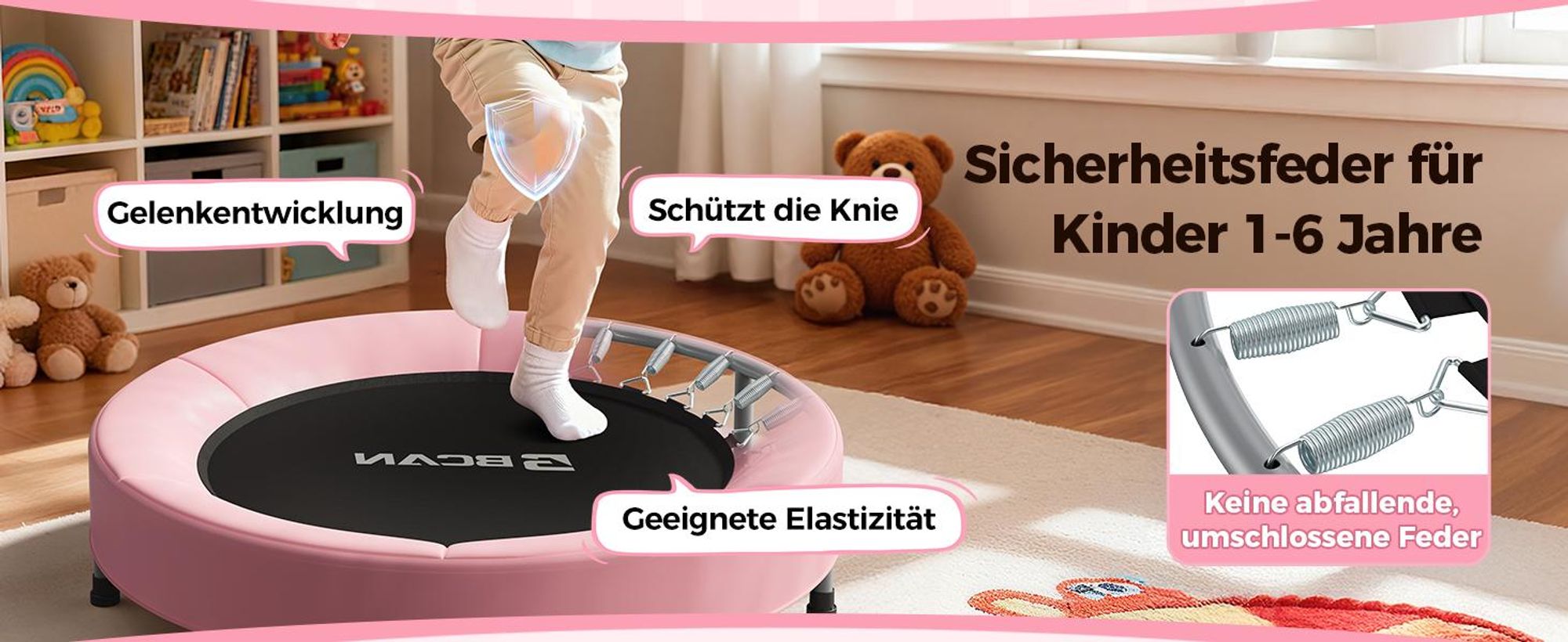 BCAN 91cm Kleinkind-Trampolin | Faltbar & platzsparend | 2-fach höhenverstellbarer Griff | ASTM- | Spiel- und Bewegungsspaß für drinnen