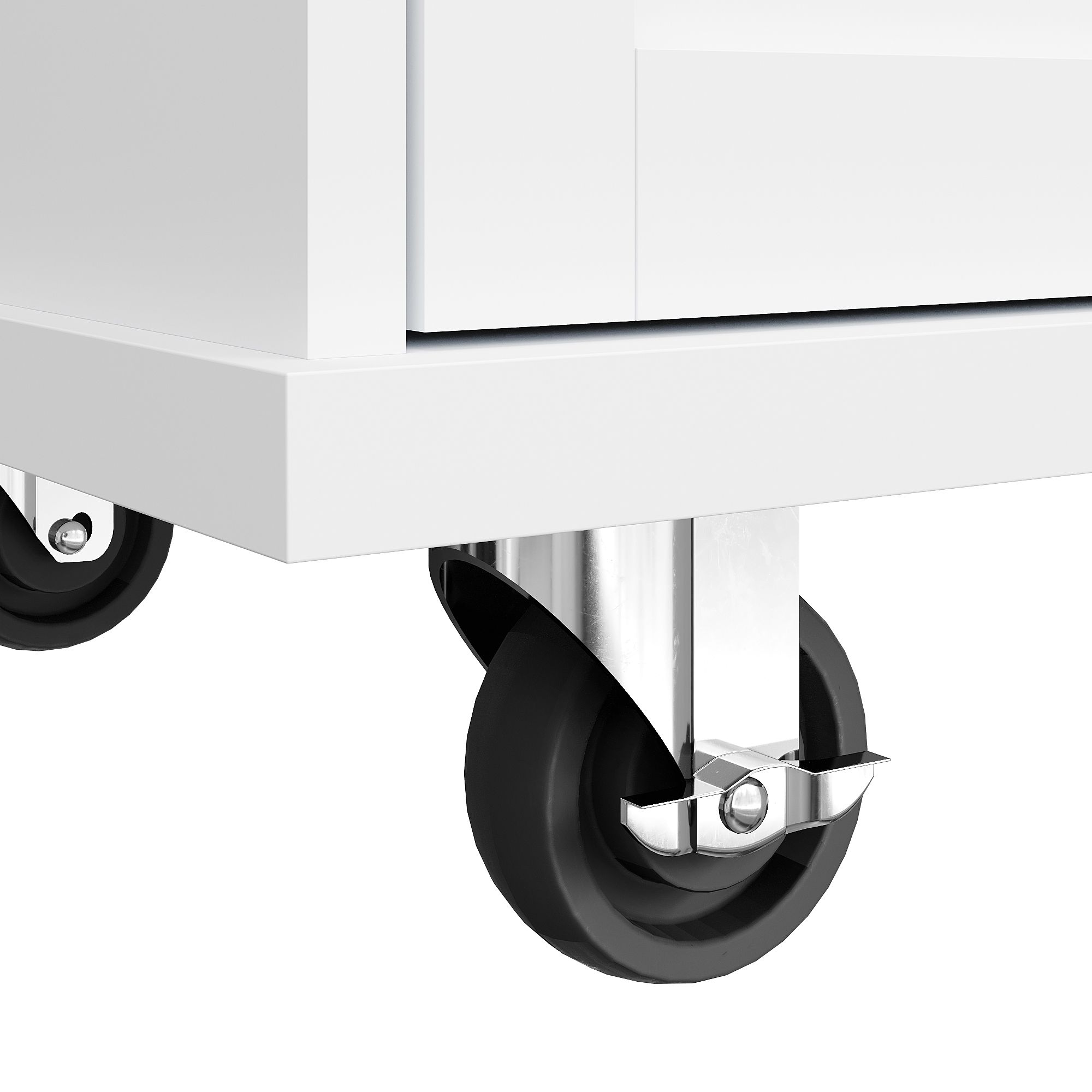 Flieks Servierwagen Küchenwagen mit Rollen & Holzbeinen, Kücheninsel Küchentrolley mit Verstellbaren Regalen, Küchenschrank Speisewagen, Weiß