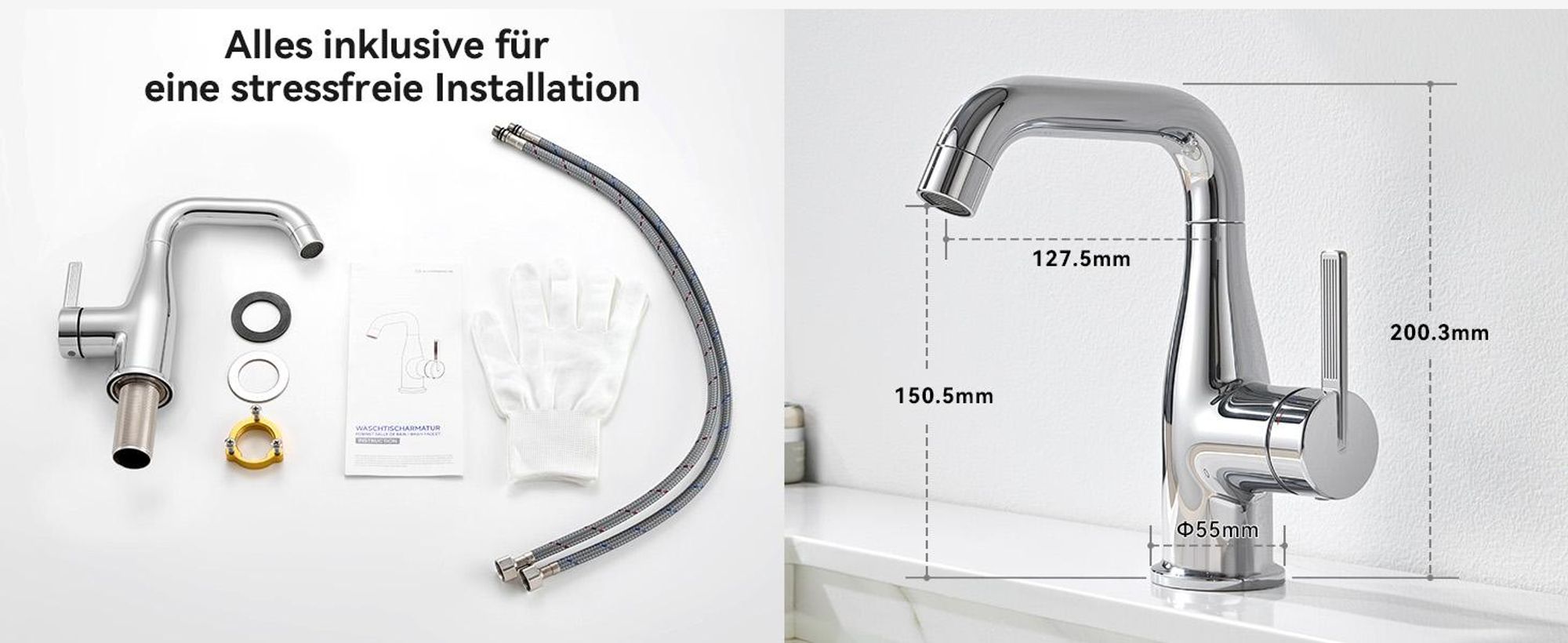 360° Schwenkbar Waschtischarmatur, Kalt Warm bleifrei Wasserhahn, Cecipa, Badarmatur Mischbatterie, Wasserhahn Bad, Waschbeckenarmatur Chrom