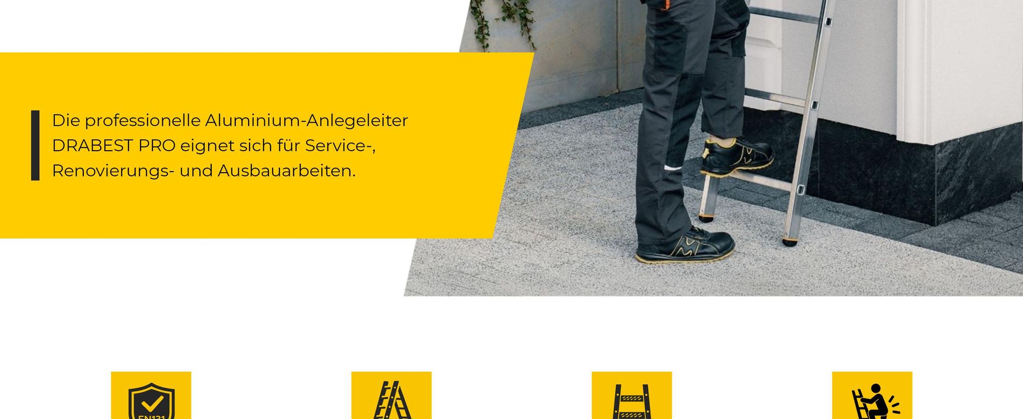 Drabest | Leiter - 6 Stufen, Tragfähigkeit 150kg - Alu Leiter, Dachleiter, Anlegeleiter, Anti-Rutsch-Füße
